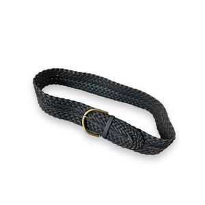 Downeast Women's Black Chunky Leather Braided Gold Buckle Wide Waist Belt sz M/L
